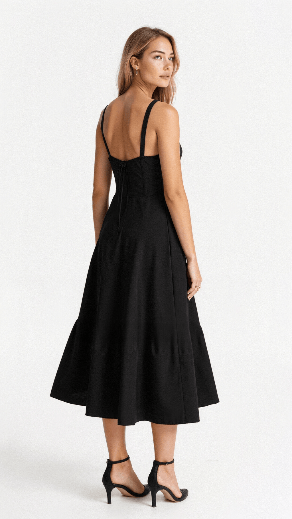 Women’s Midi Dress with Fitted Bodice and Shoulder Straps