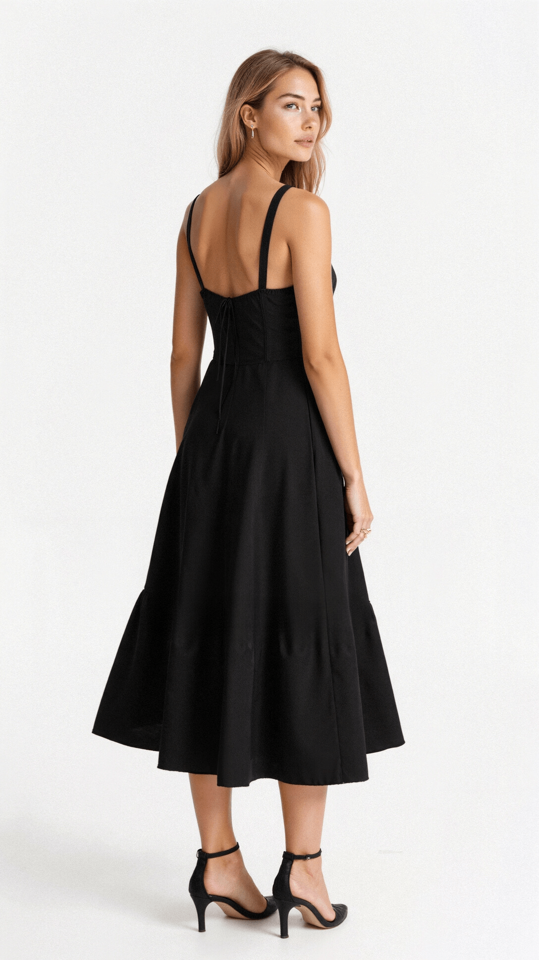 Women’s Midi Dress with Fitted Bodice and Shoulder Straps