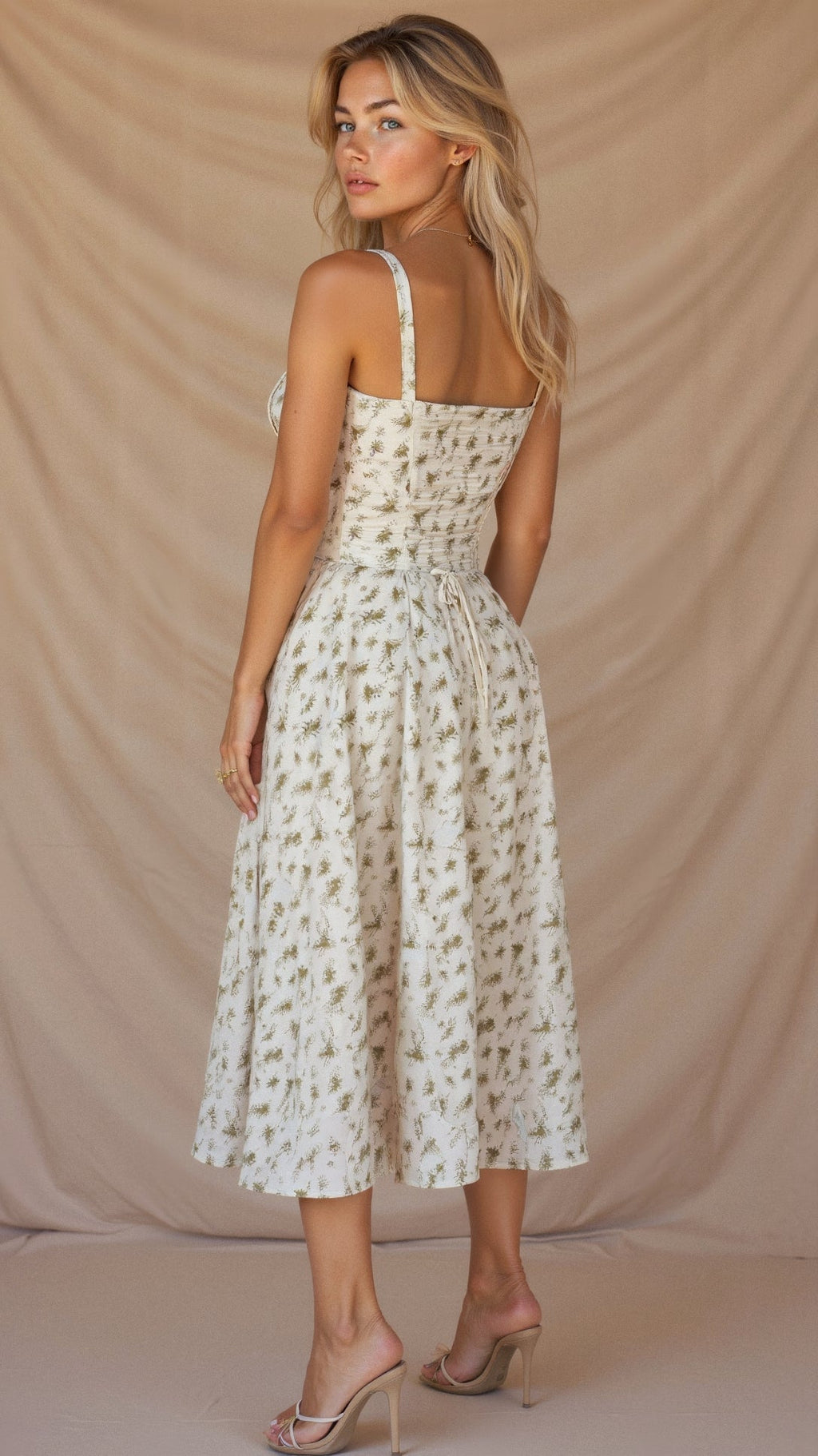 Women’s Midi Dress with Fitted Bodice and Shoulder Straps