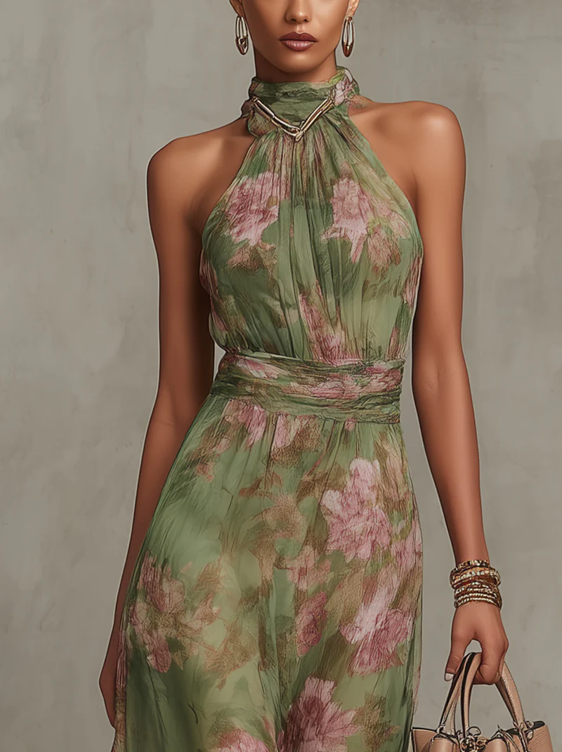 Women's floral dress with short sleeves and flared skirt