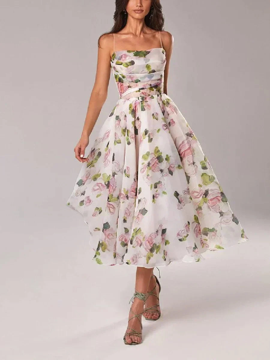 Women's floral midi dress with ruffle hem