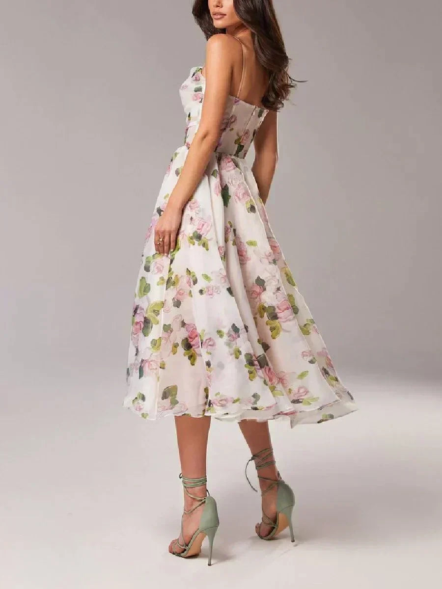 Women's floral midi dress with ruffle hem