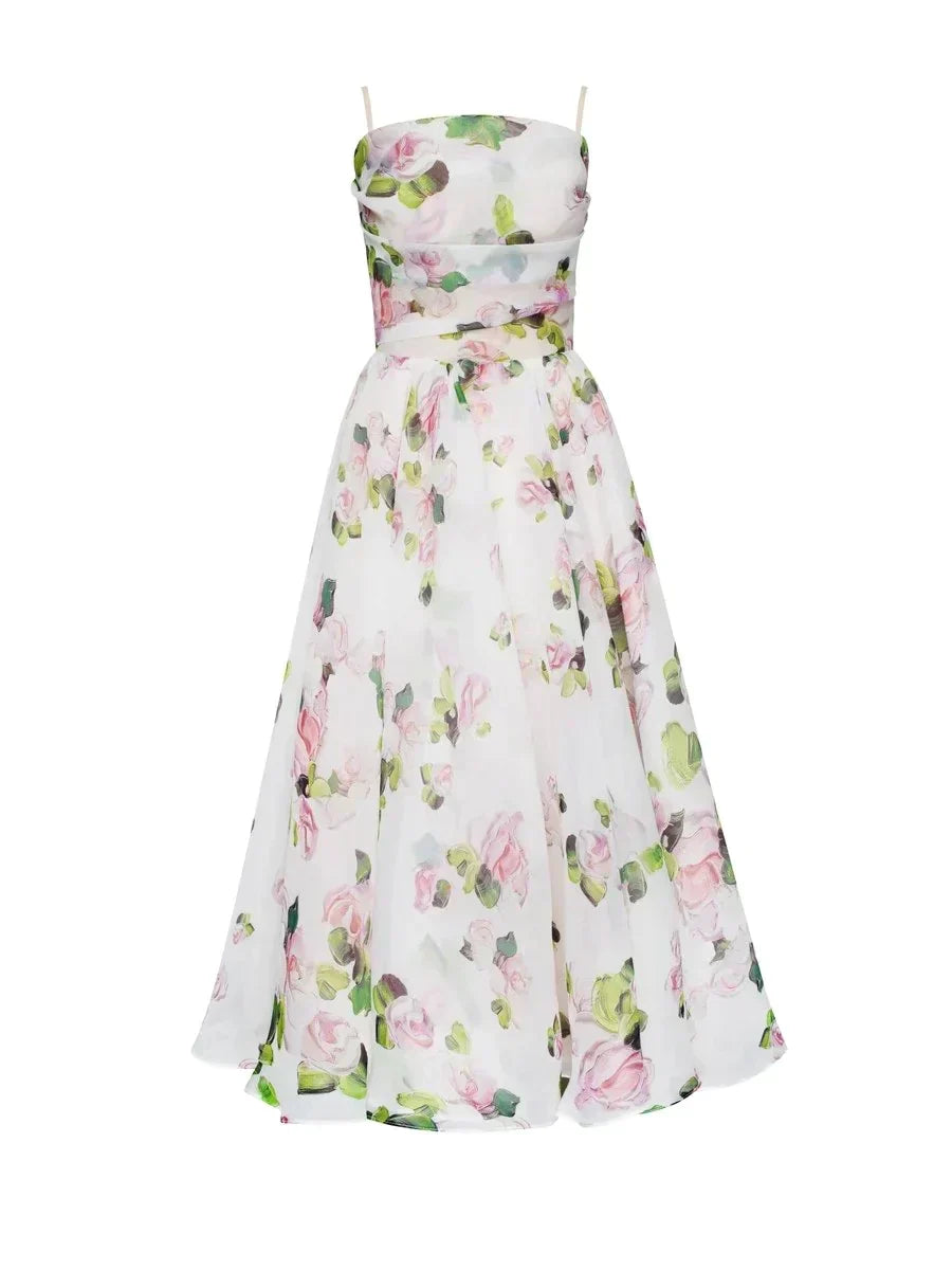 Women's floral midi dress with ruffle hem