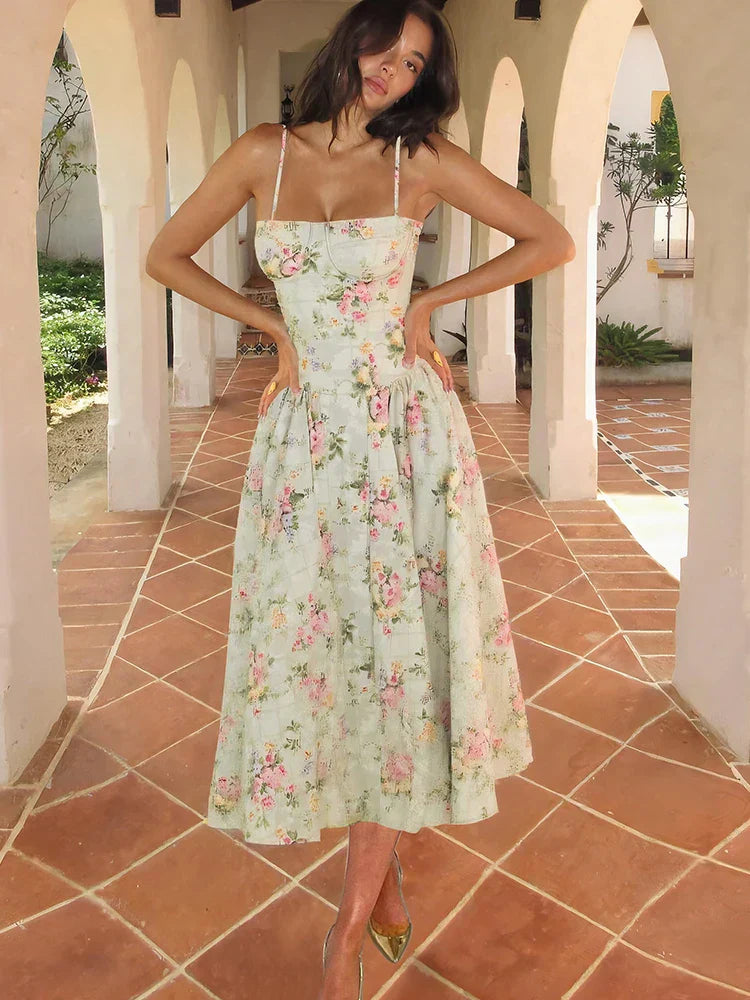 Women's floral strap midi dress
