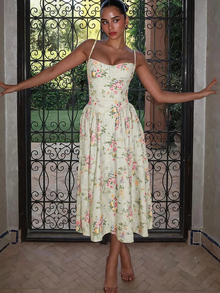 Women's floral strap midi dress