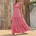 Women's flutter sleeve floral tiered maxi dress