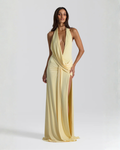 Women’s Open-Back Maxi Dress with Halter Neck and Deep V-Neck