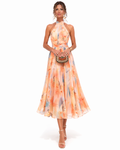 Women's halter neck dress with watercolour print