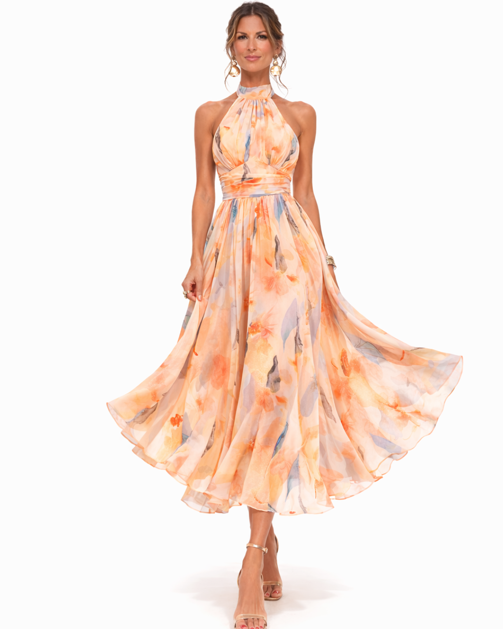 Women's halter neck dress with watercolour print
