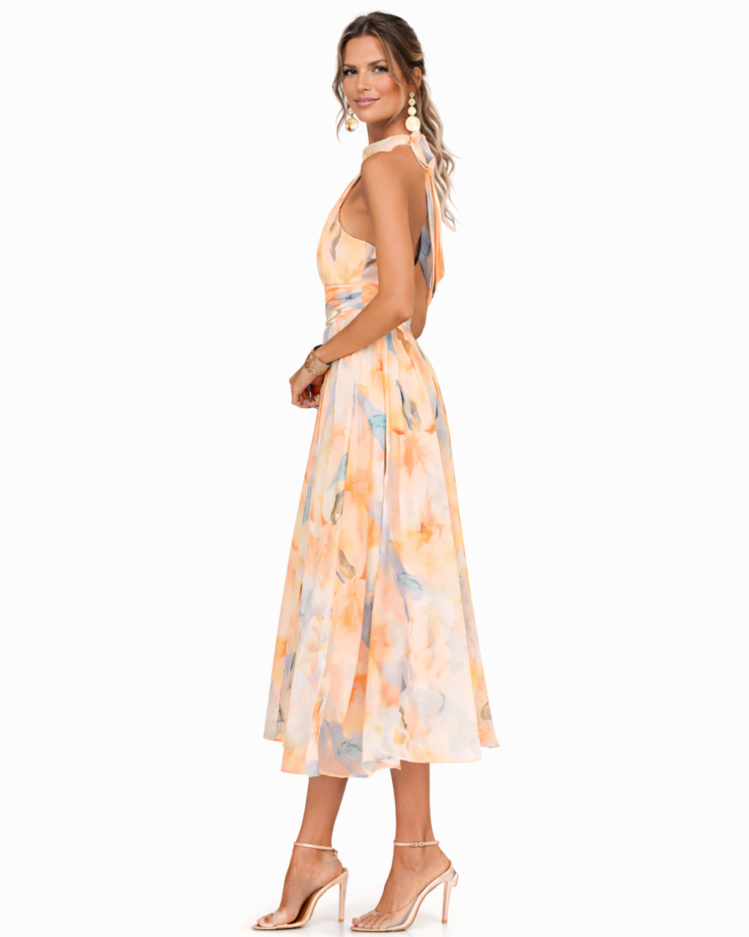 Women's halter neck dress with watercolour print