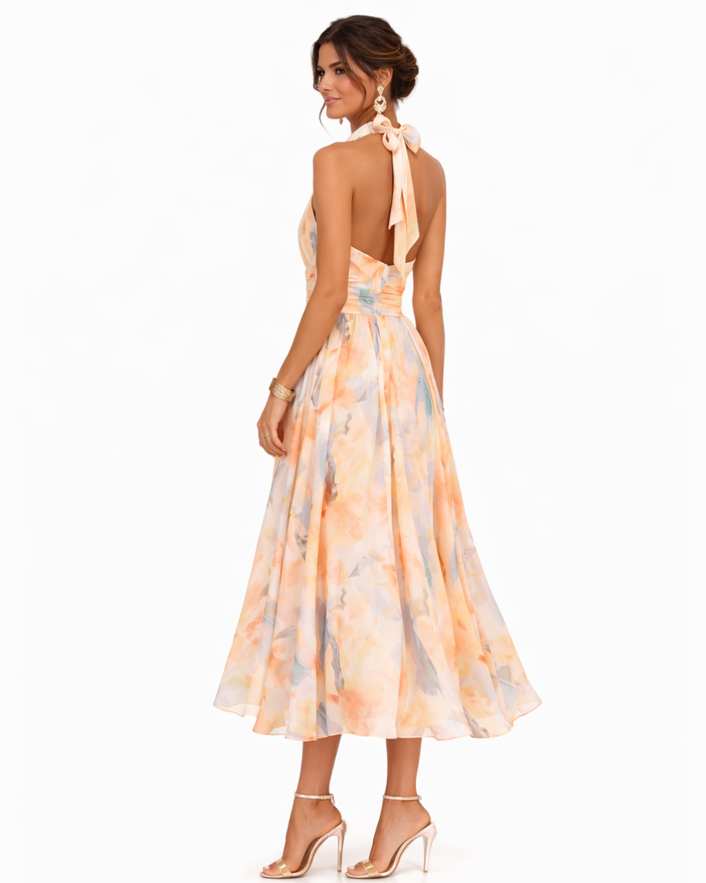 Women's halter neck dress with watercolour print