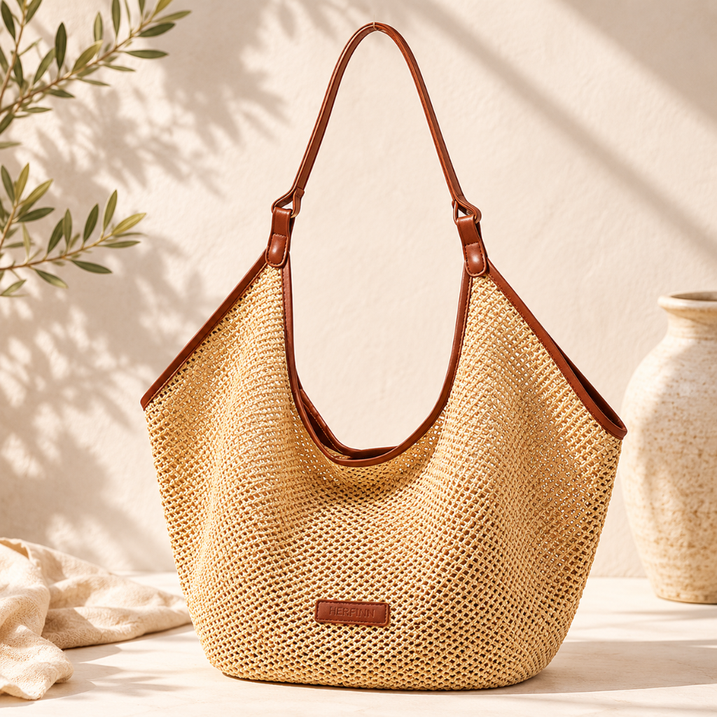 Women's hobo bag with open weave and top handle