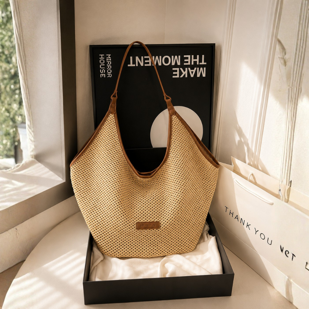 Women's hobo bag with open weave and top handle