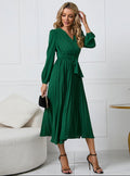 Women's long-sleeve midi dress with fitted bodice