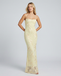 Women’s Lace Maxi Dress with Open Back and Strapless Neckline
