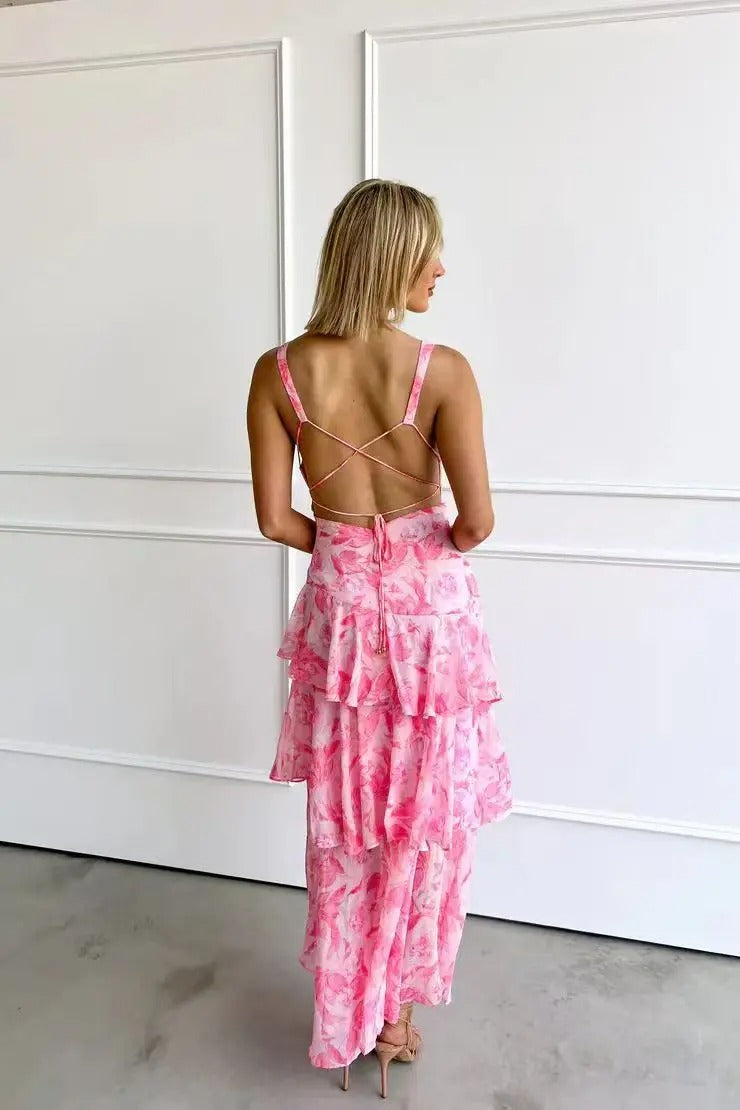 Women's maxi dress with slit and open back
