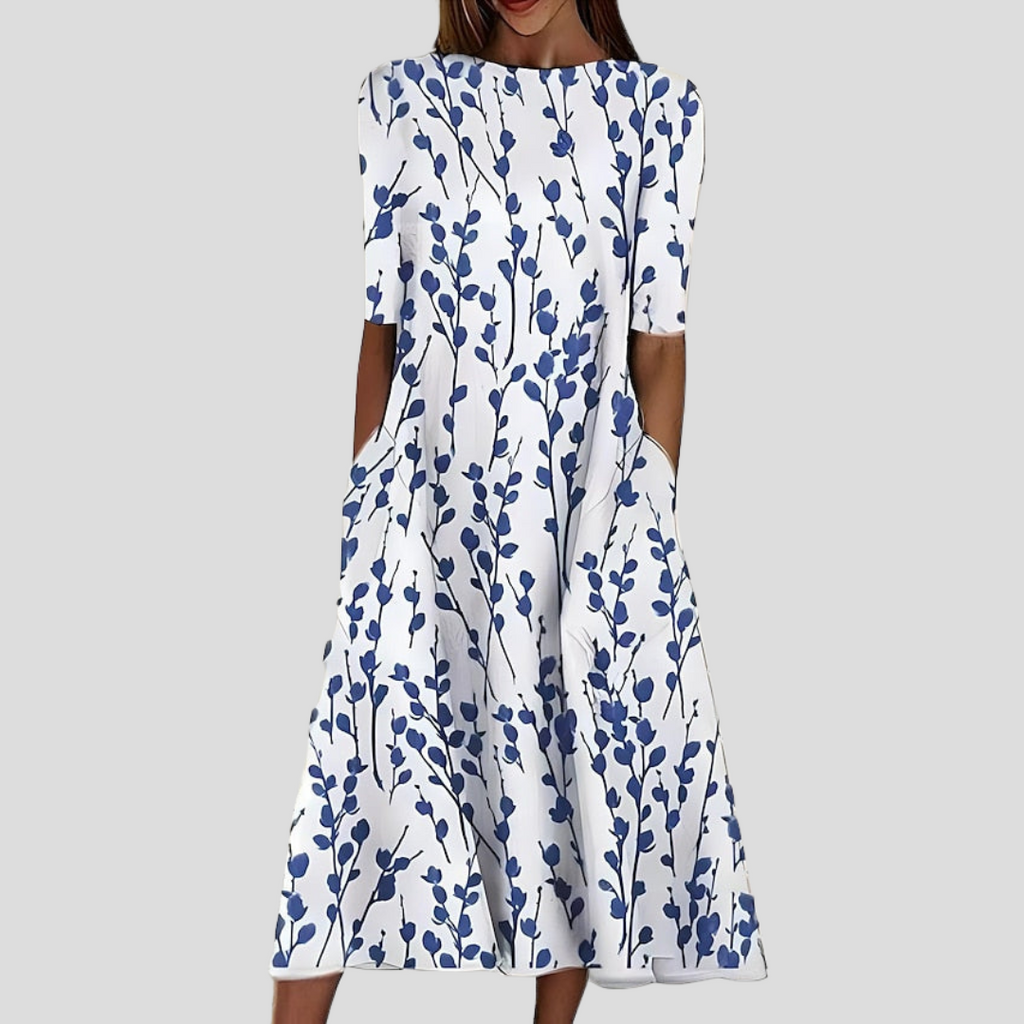 Women's midi dress with floral print and short sleeves