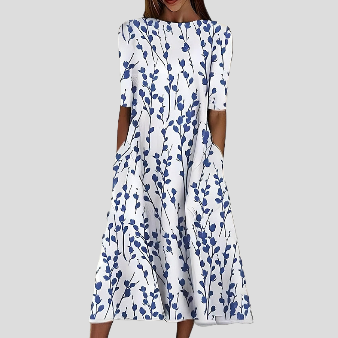 Women's midi dress with floral print and short sleeves