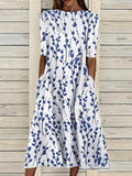 Women's midi dress with floral print and short sleeves