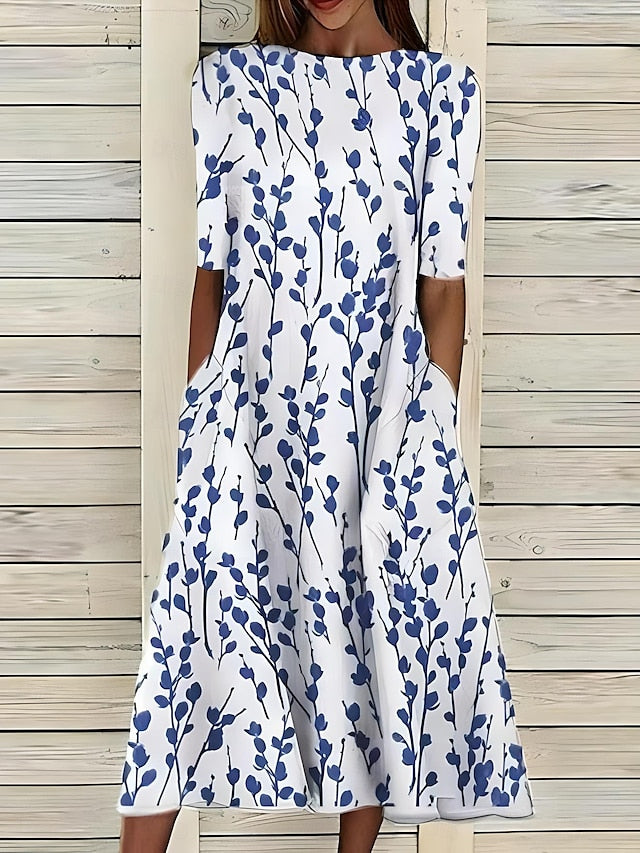 Women's midi dress with floral print and short sleeves