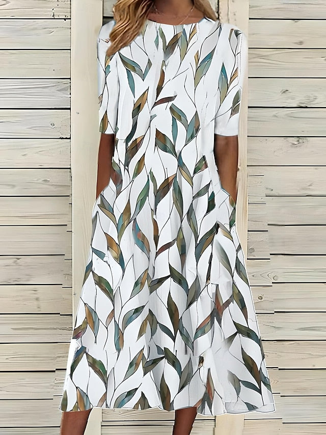 Women's midi dress with floral print and short sleeves