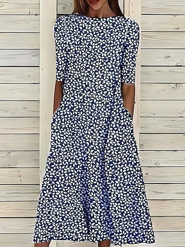 Women's midi dress with floral print and short sleeves