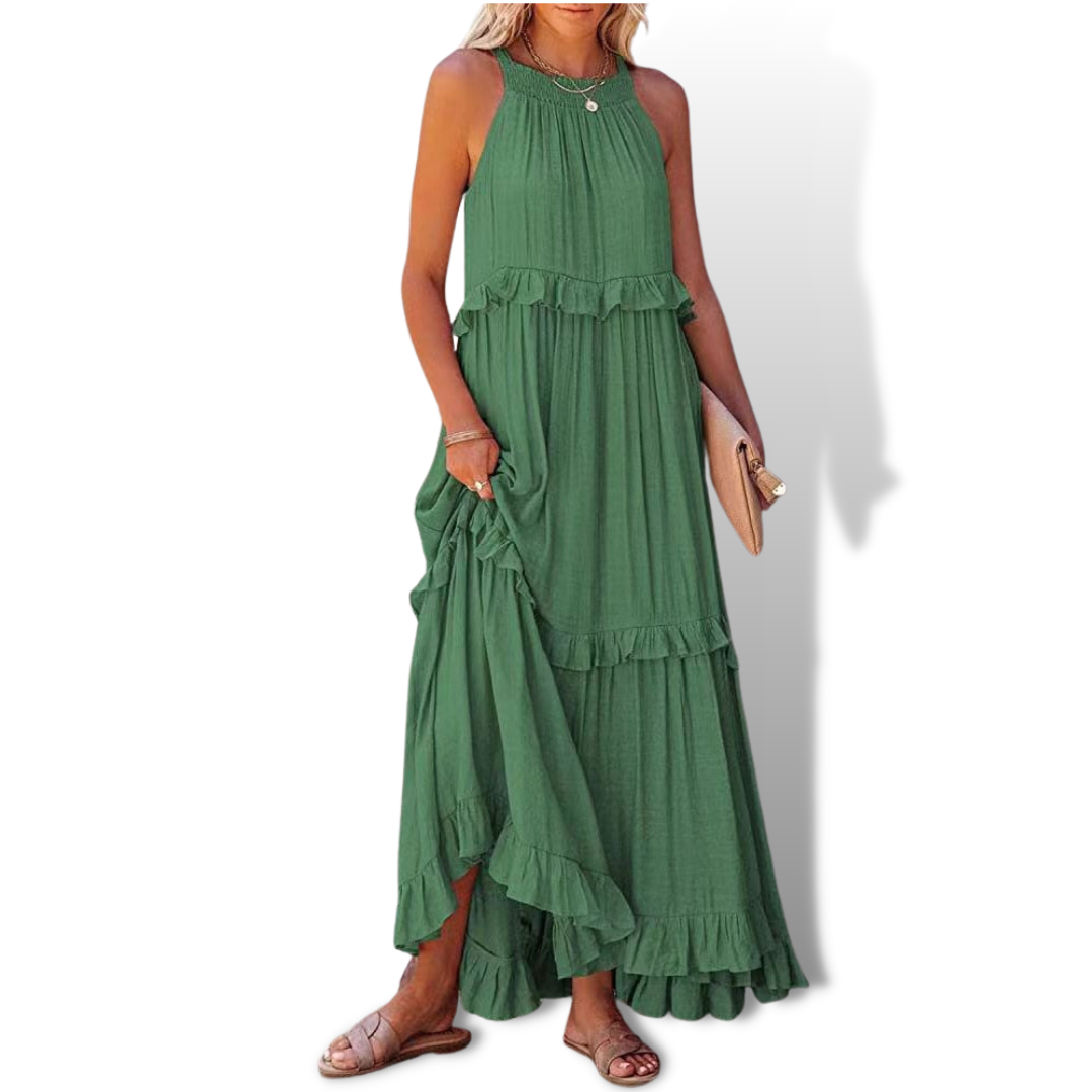 Women's midi dress with short sleeves