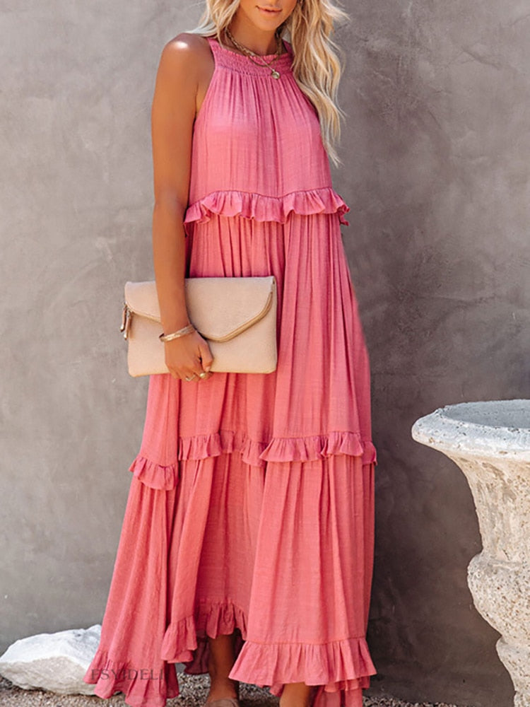 Women's midi dress with short sleeves