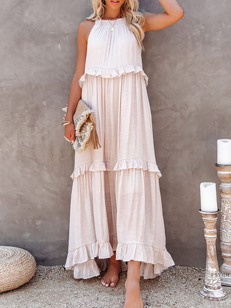 Women's midi dress with short sleeves