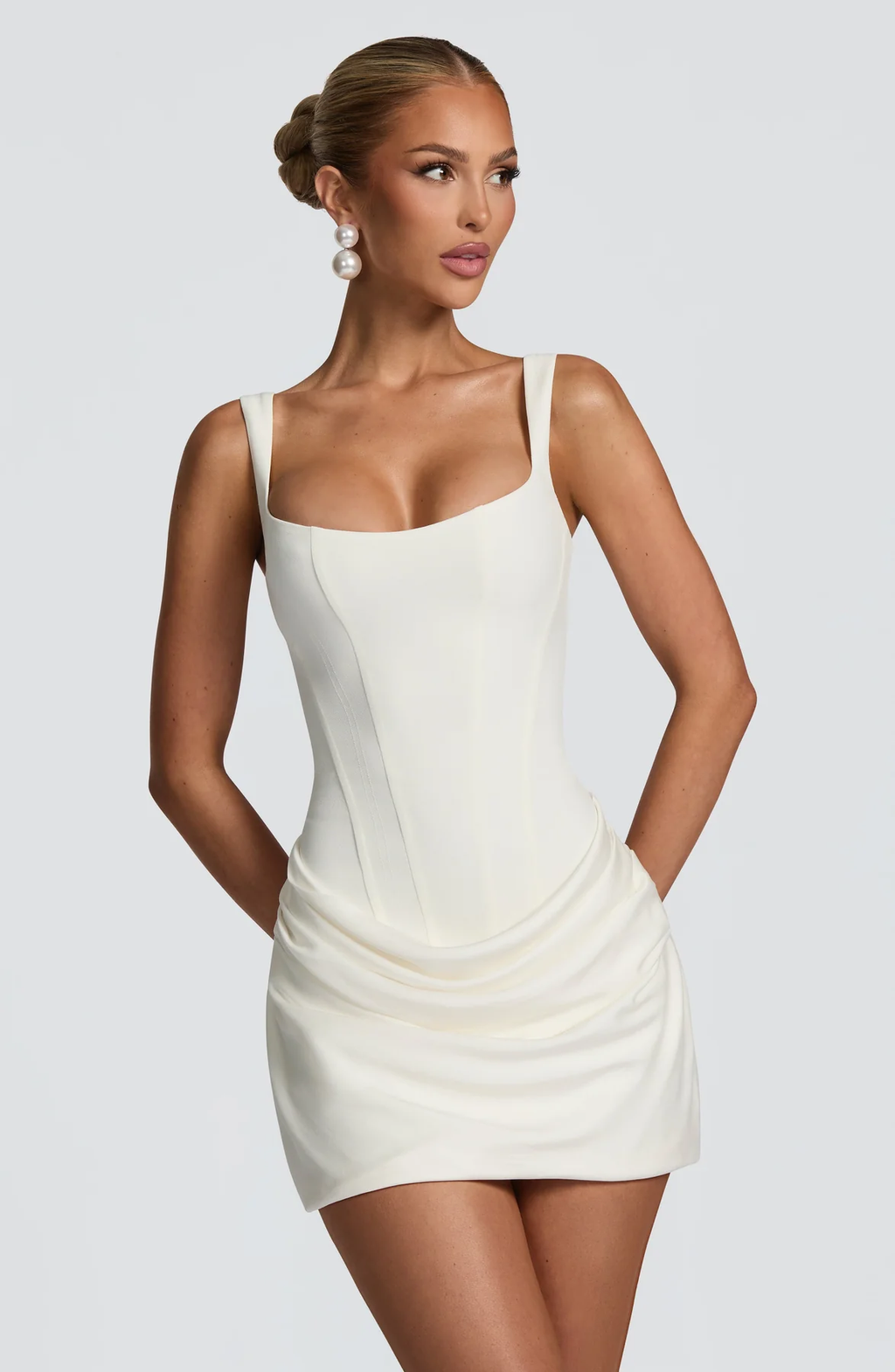 Women’s Fitted Mini Dress with Draped Front Detail