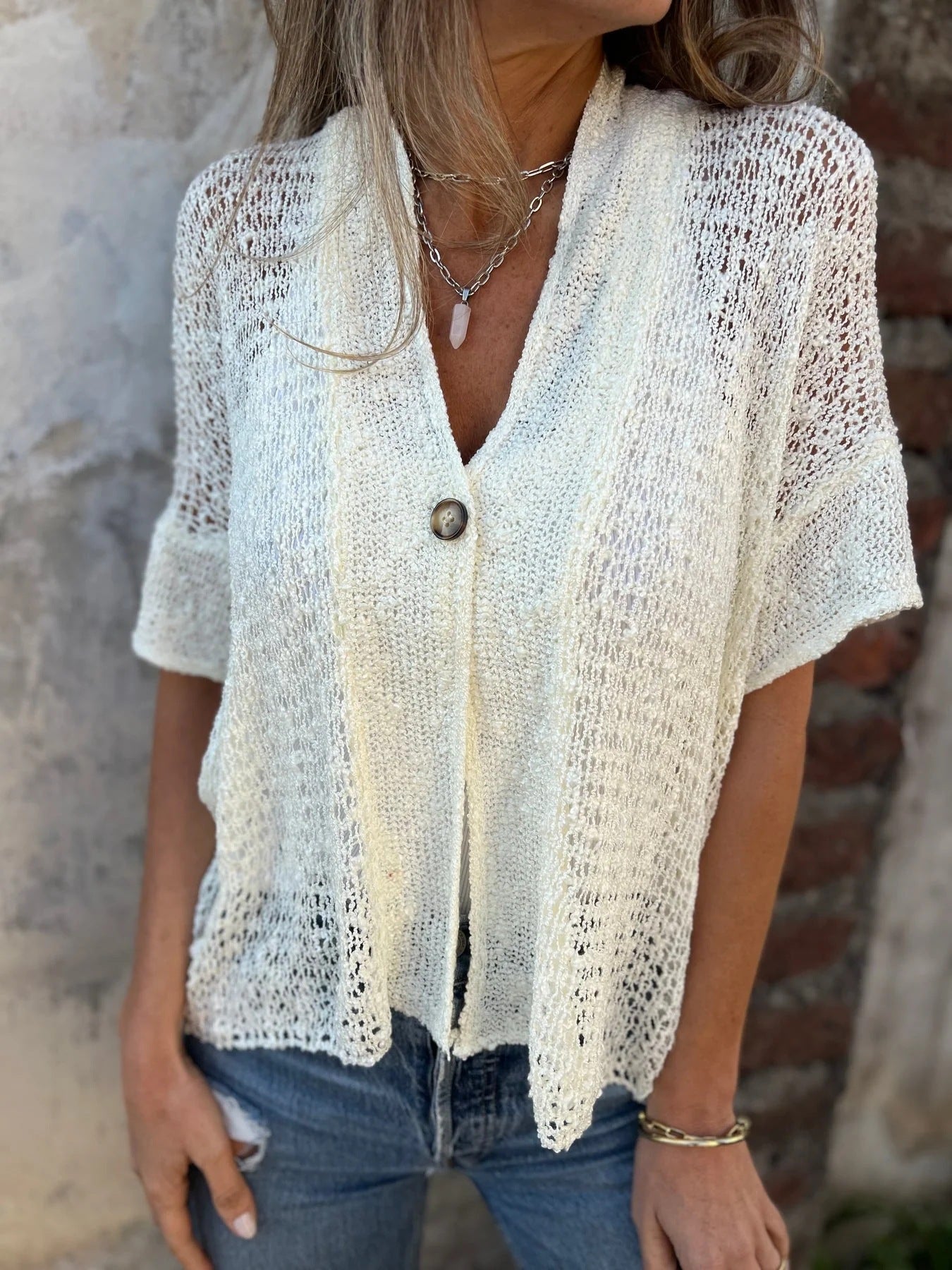 Women's open-knit blouse with ajouré pattern