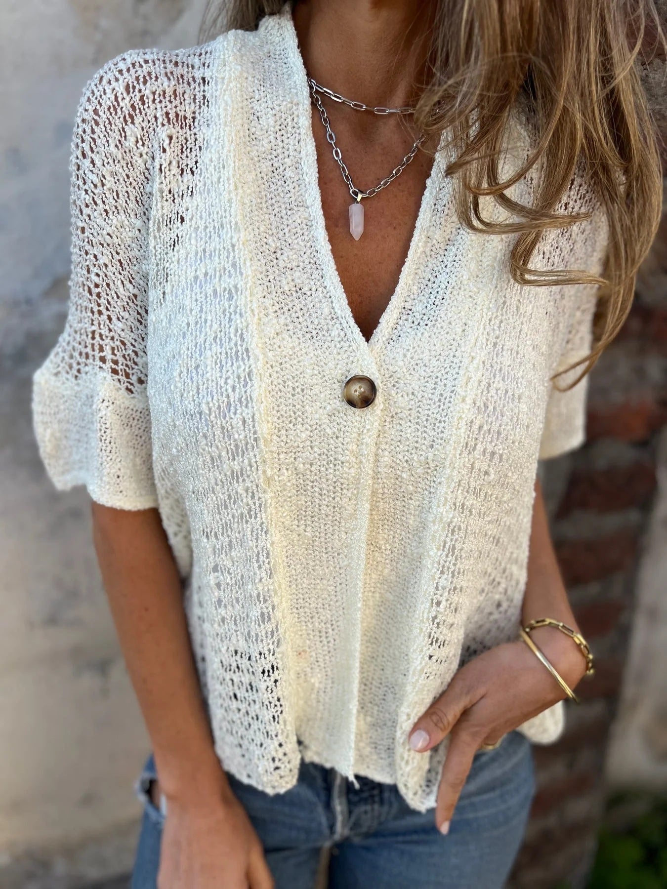 Women's open-knit blouse with ajouré pattern