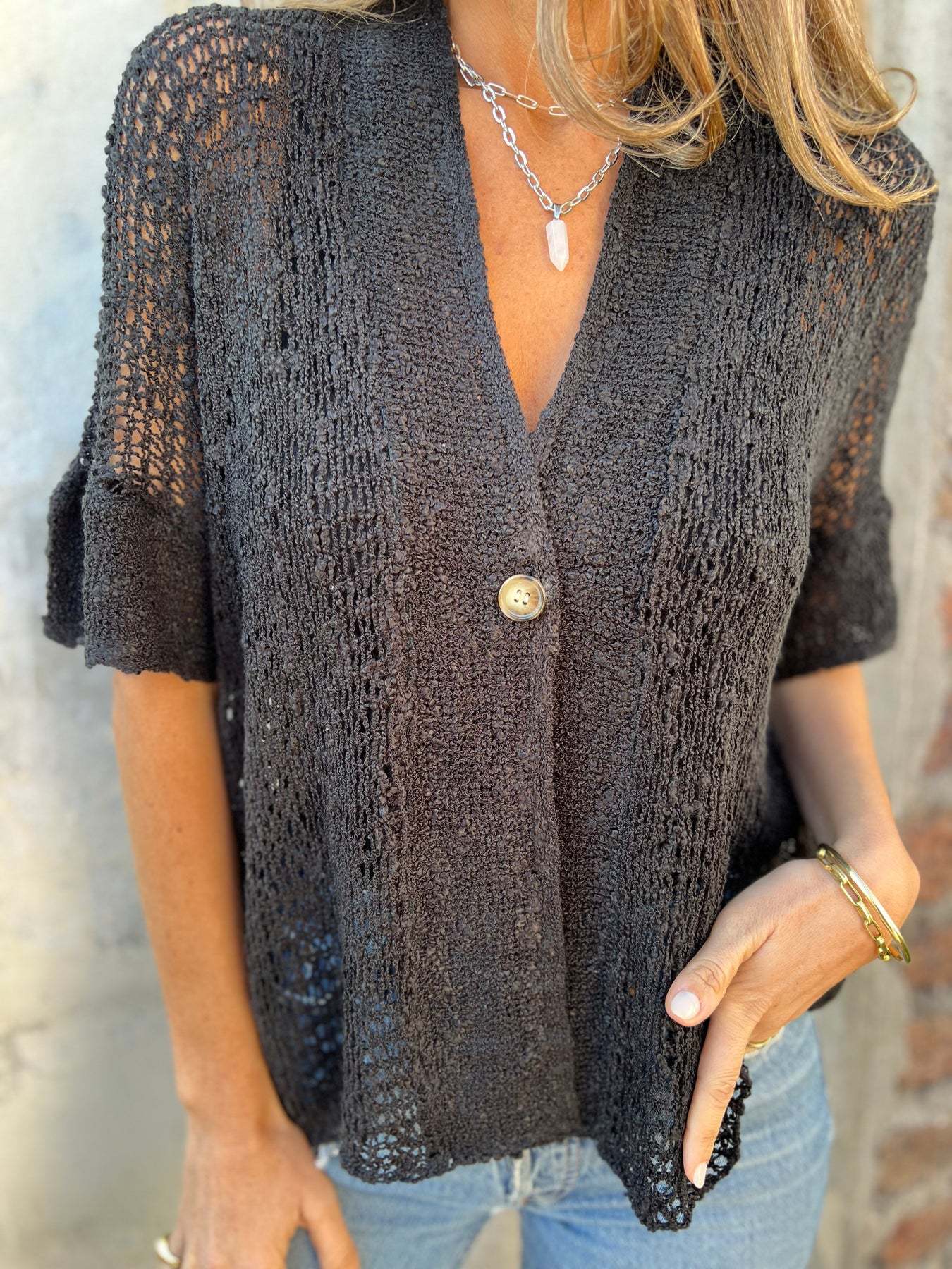 Women's open-knit blouse with ajouré pattern