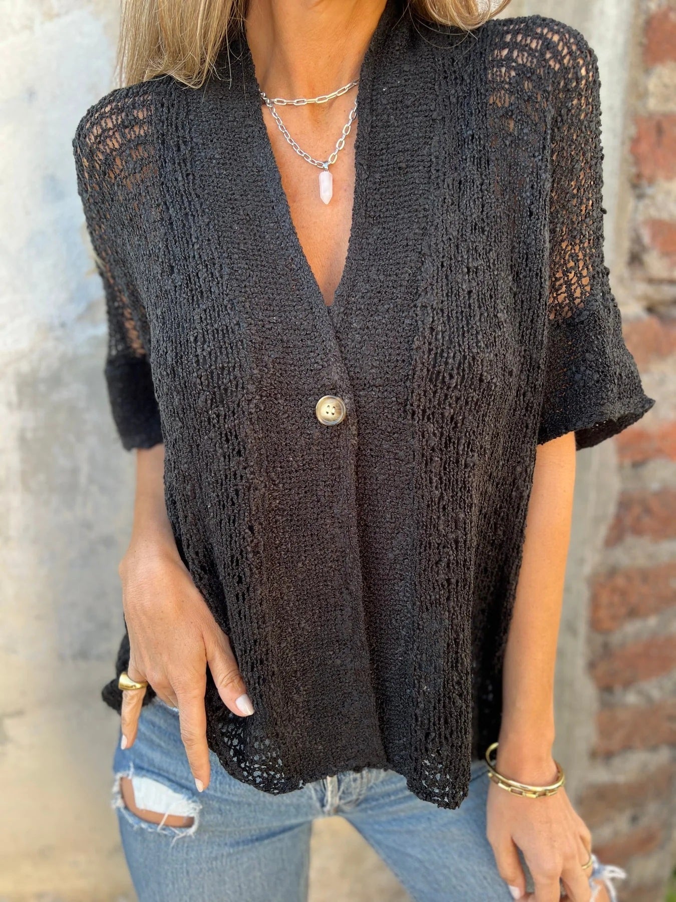 Women's open-knit blouse with ajouré pattern