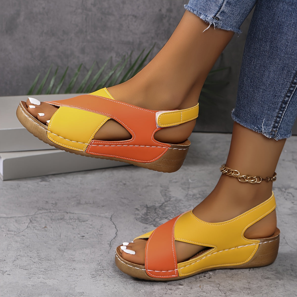 Women's platform sandals with crossover straps and back strap