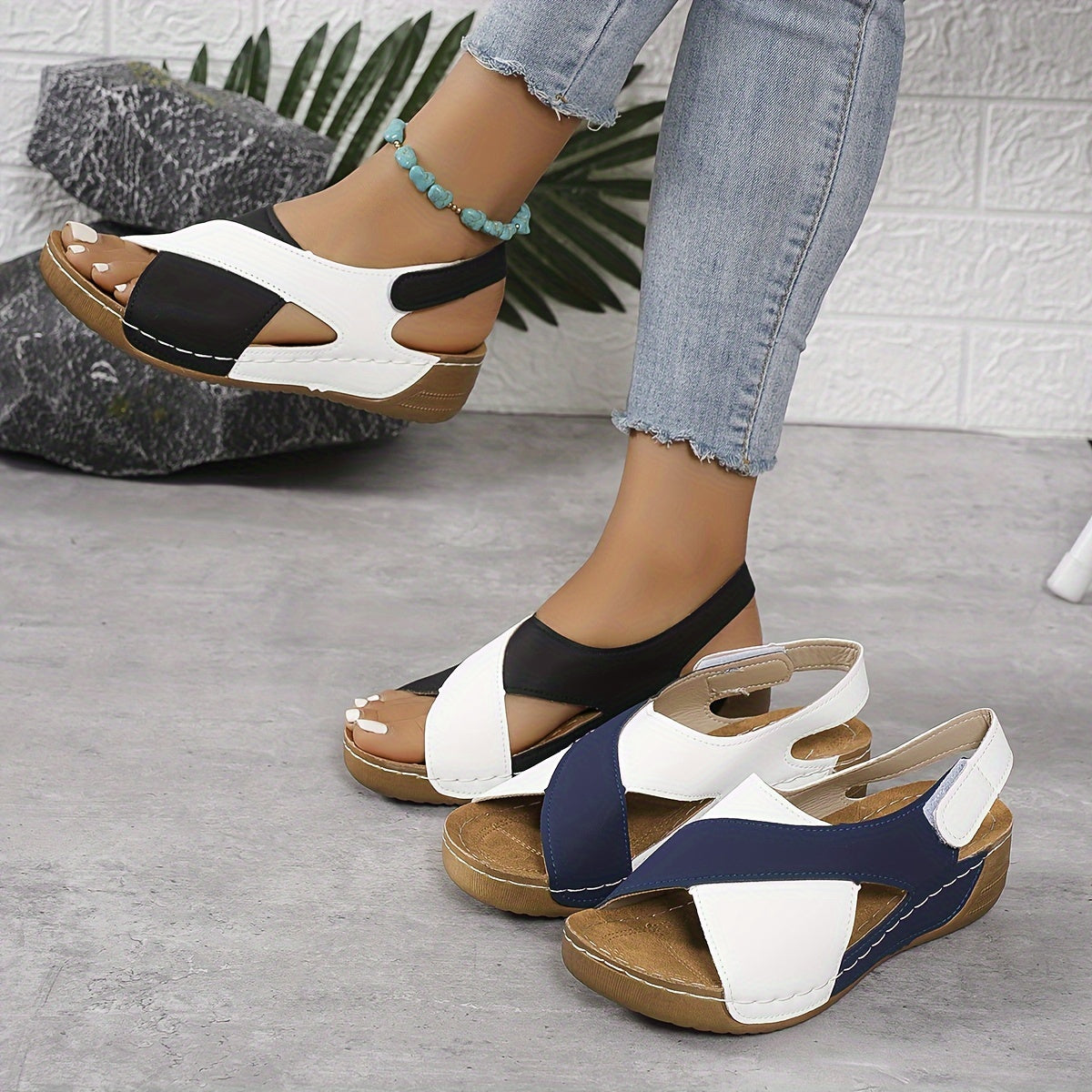 Women's platform sandals with crossover straps and back strap