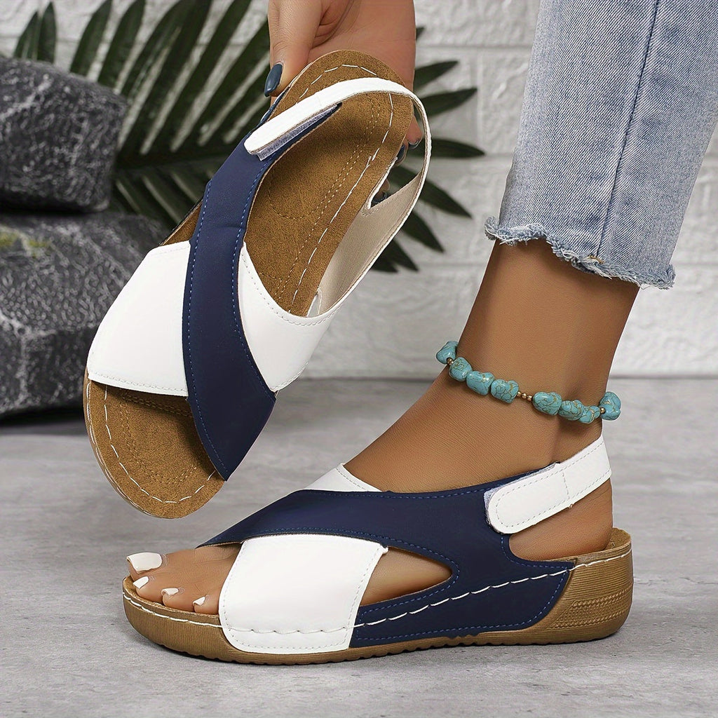 Women's platform sandals with crossover straps and back strap
