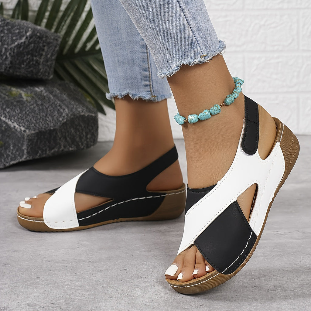 Women's platform sandals with crossover straps and back strap