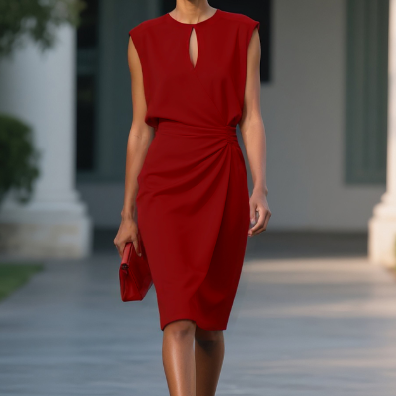 Women's short-sleeve dress with defined waist