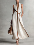 Women's short-sleeve dress with V-neckline and straight cut