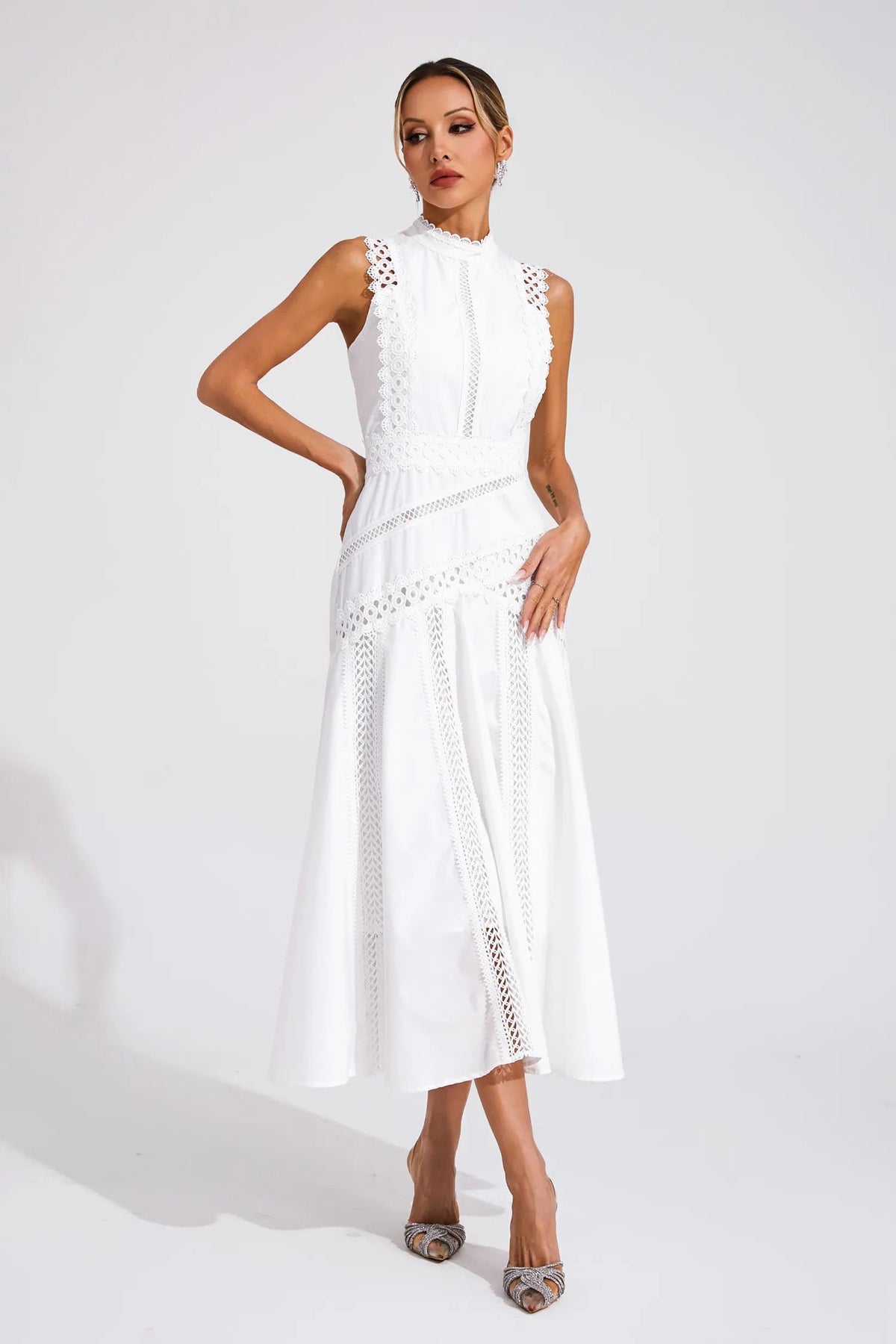 Robe Midi En Dentelle Femme Sans Manches