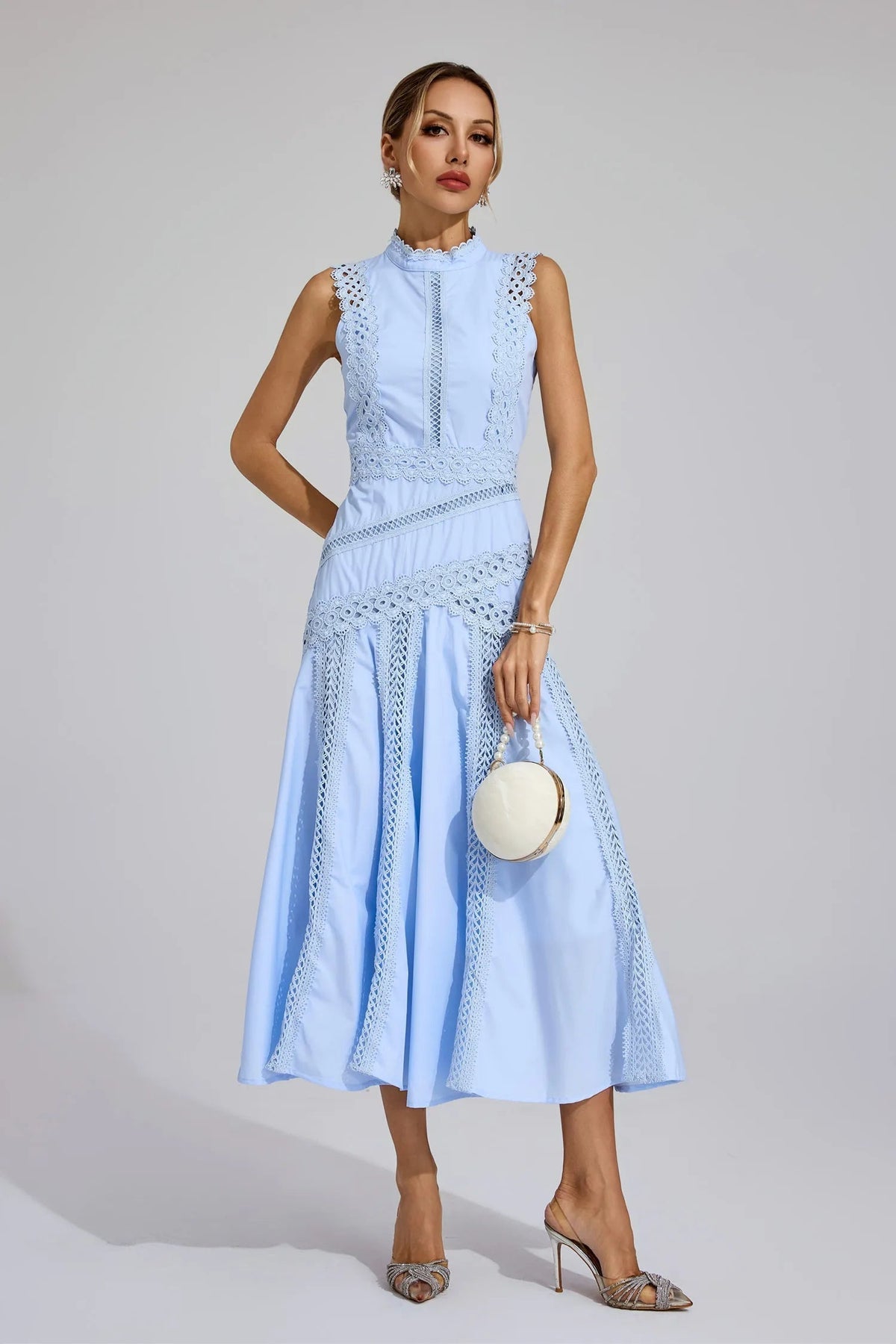 Robe Midi En Dentelle Femme Sans Manches