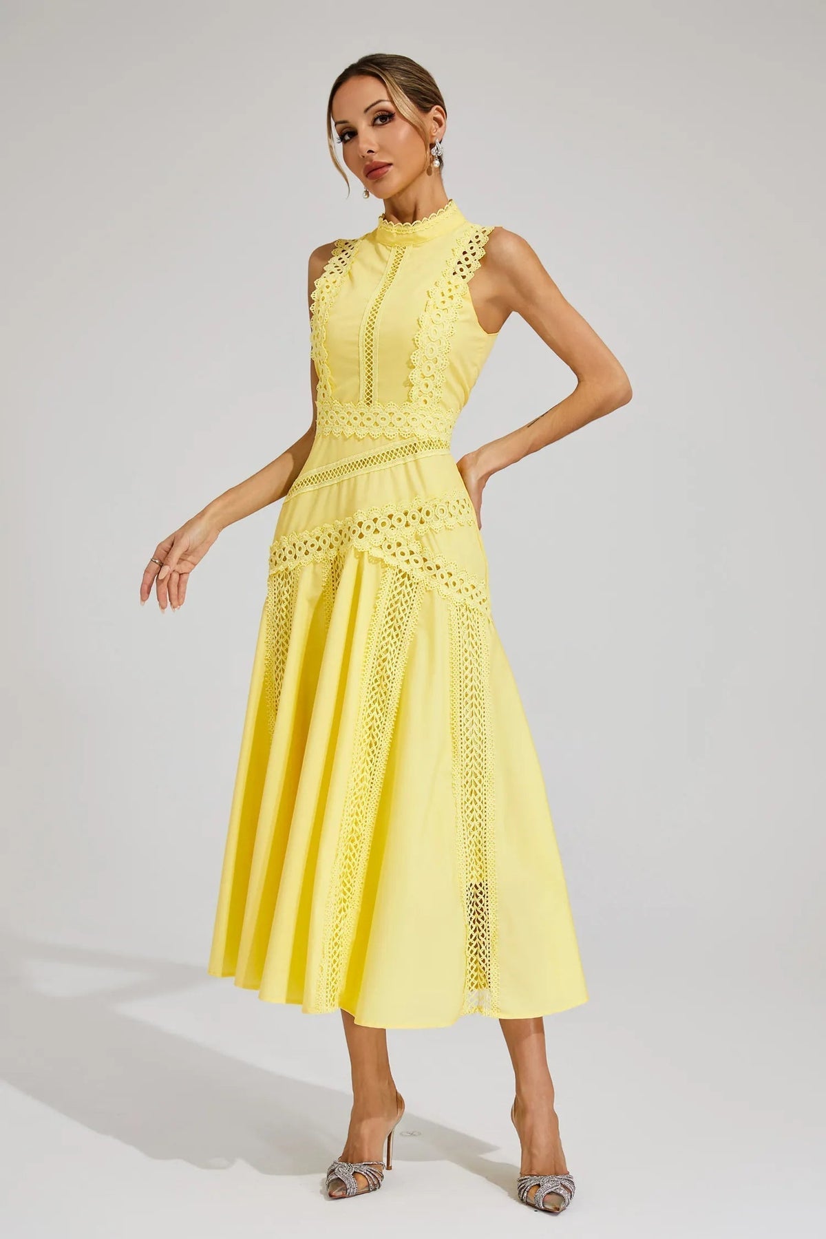 Robe Midi En Dentelle Femme Sans Manches