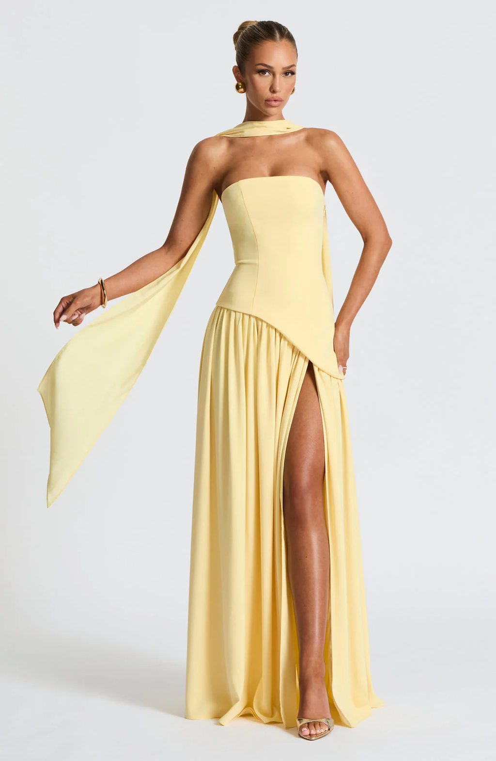 Women’s Maxi Dress with Strapless Neckline and Draped Overlay