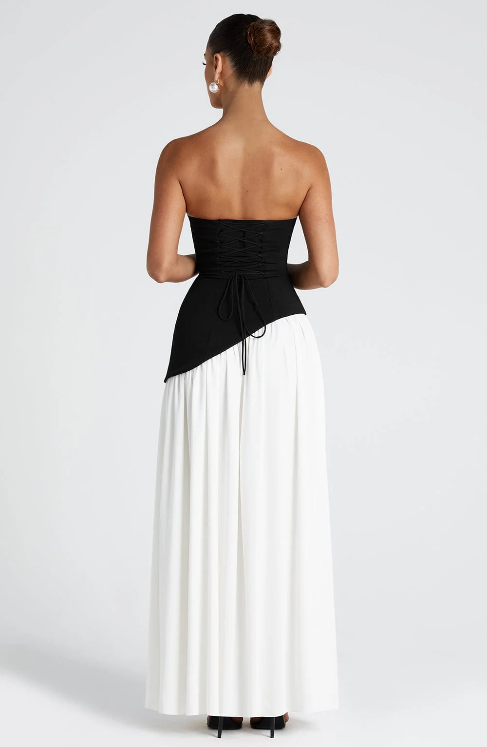 Women’s Maxi Dress with Strapless Neckline and Draped Overlay