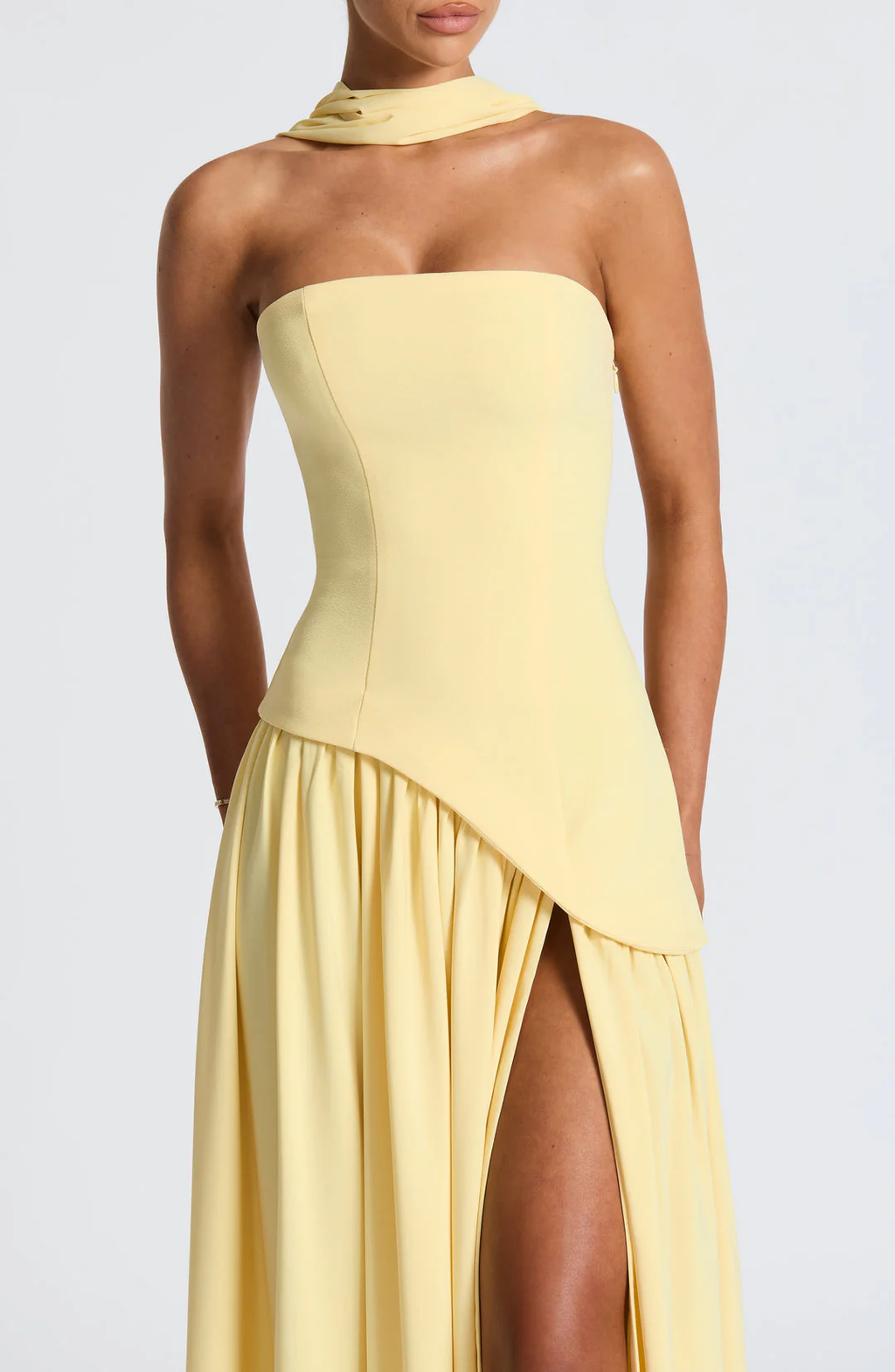 Women’s Maxi Dress with Strapless Neckline and Draped Overlay