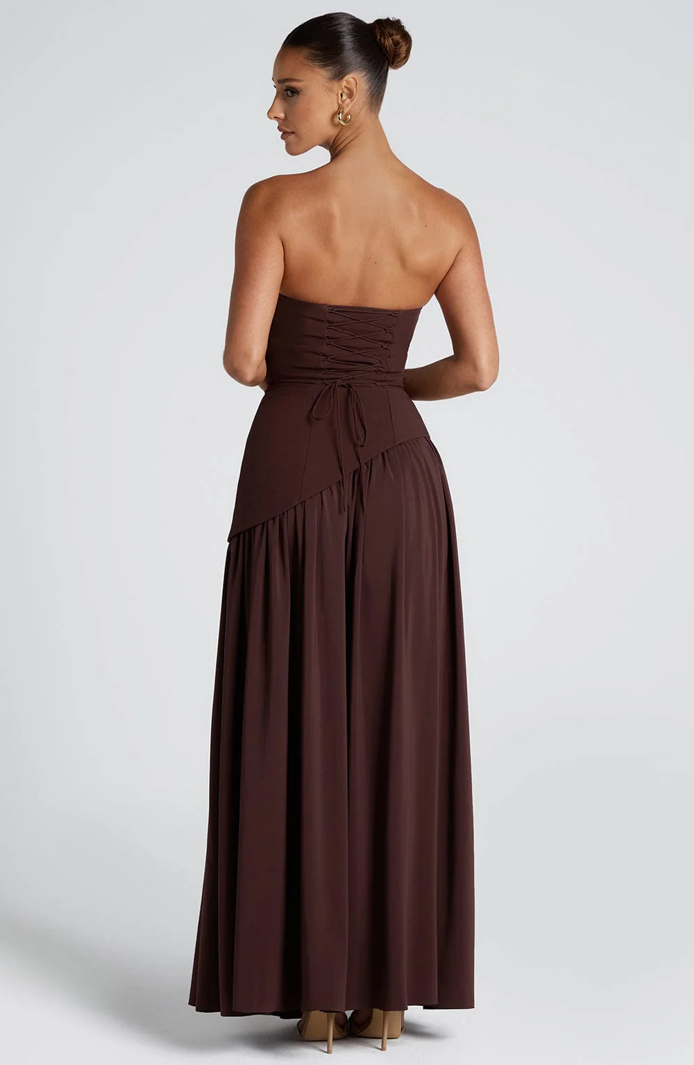Women’s Maxi Dress with Strapless Neckline and Draped Overlay