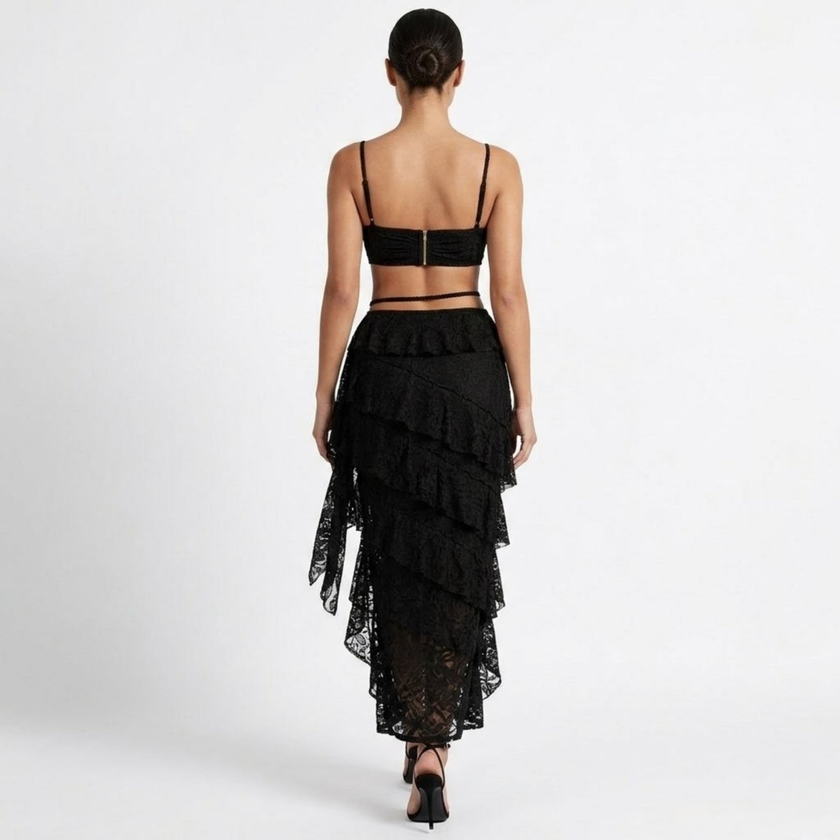 Women's two-piece set with lace bustier and maxi skirt