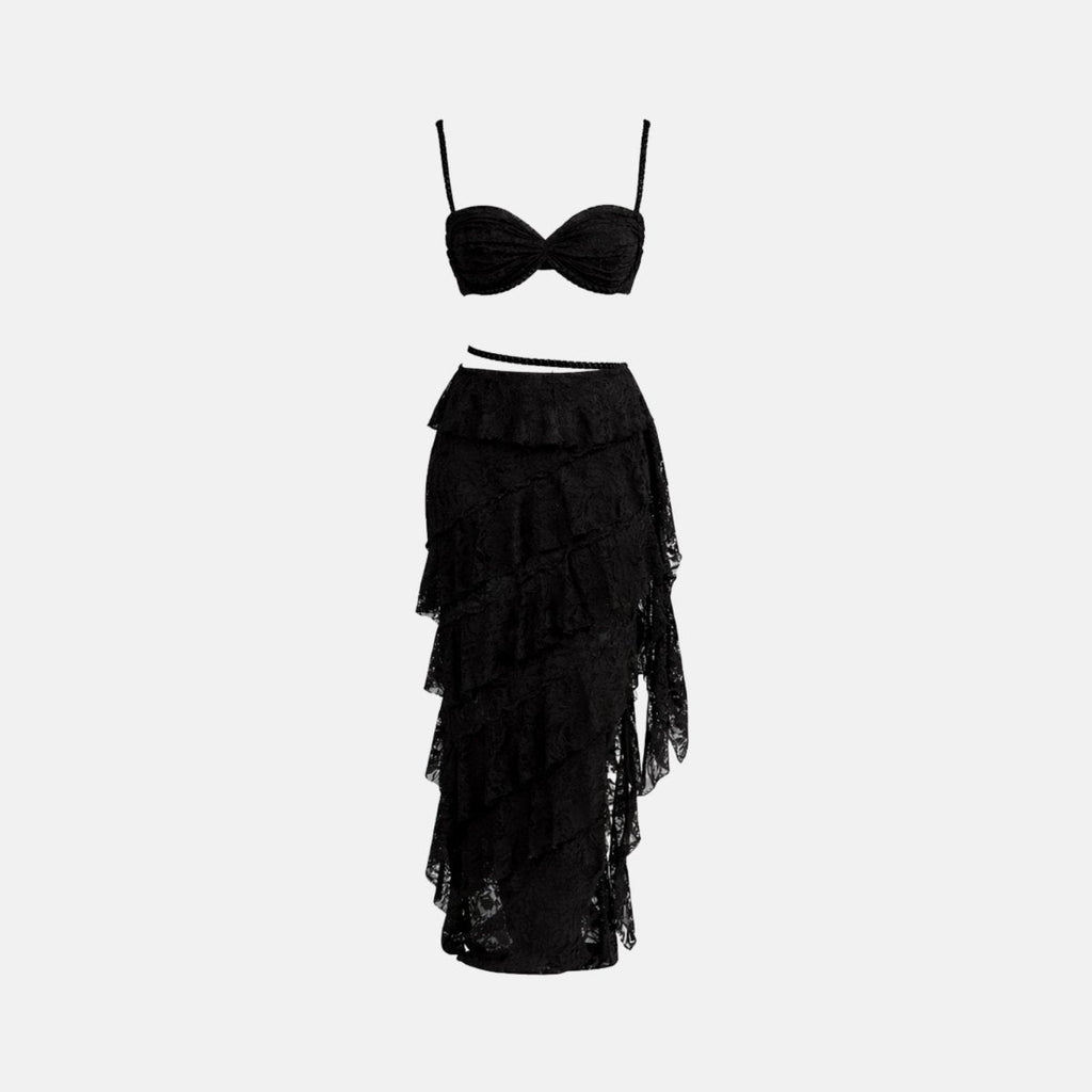 Women's two-piece set with lace bustier and maxi skirt