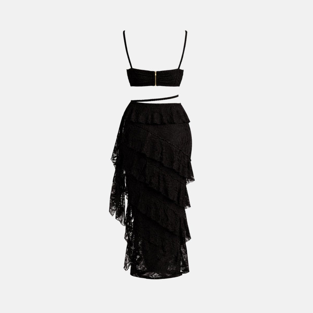 Women's two-piece set with lace bustier and maxi skirt
